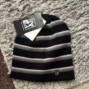 NWT PGA Tour Black and Gray Striped Beanie